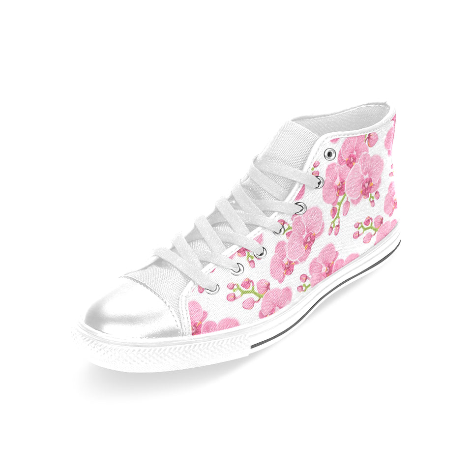 pink purple orchid pattern background Women's High Top Canvas Shoes White