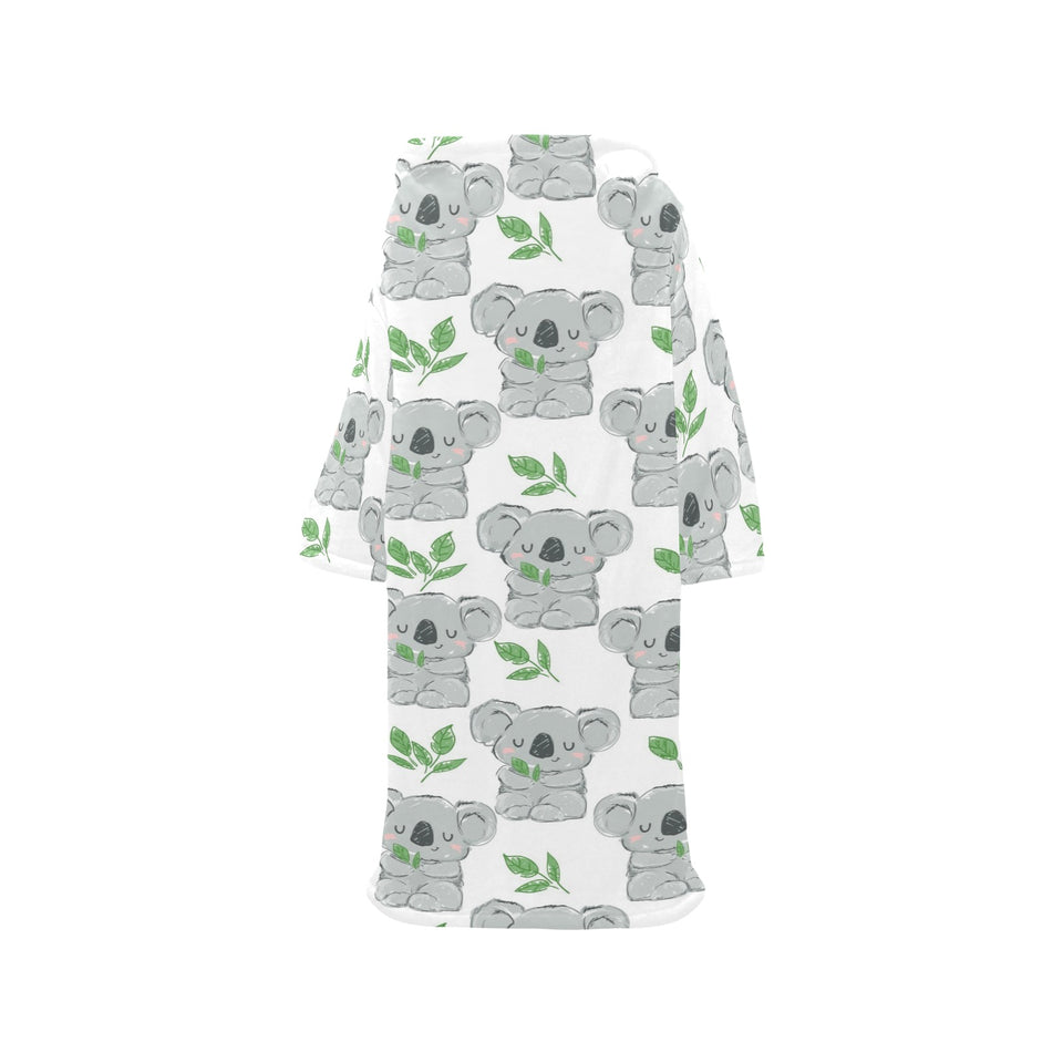 Hand drawn Koala leaves pattern Blanket Robe with Sleeves