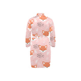 Cute fox pattern pink background Men's Long Sleeve Belted Night Robe