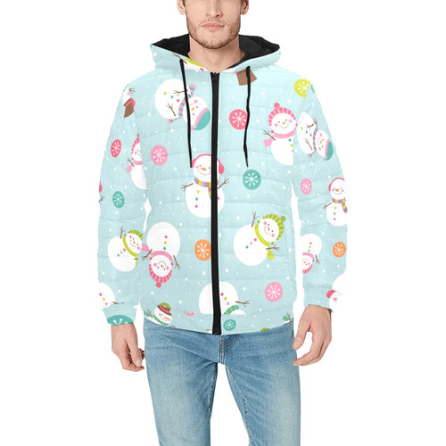 Cute snowman snowflake pattern Men's Padded Hooded Jacket