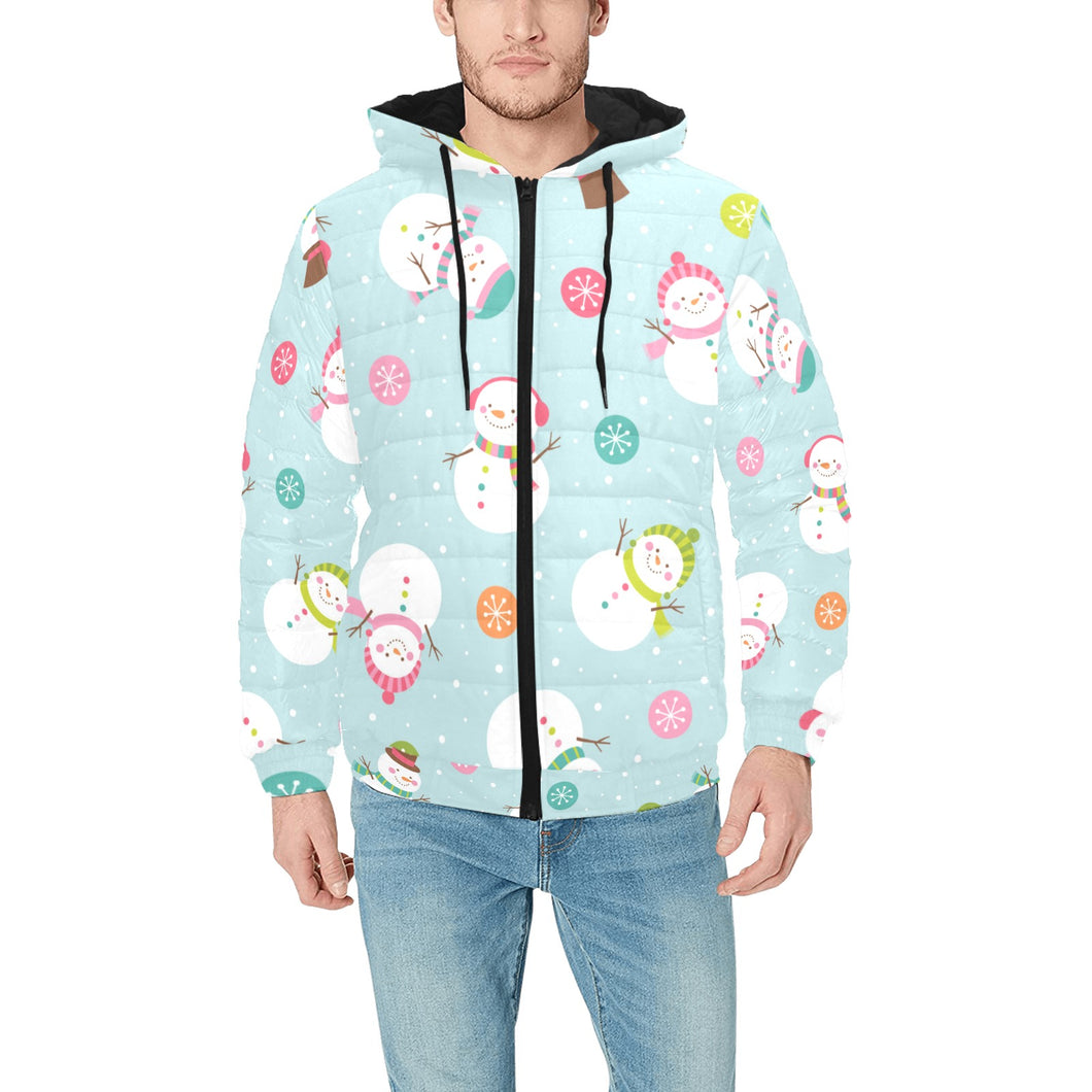 Cute snowman snowflake pattern Men's Padded Hooded Jacket