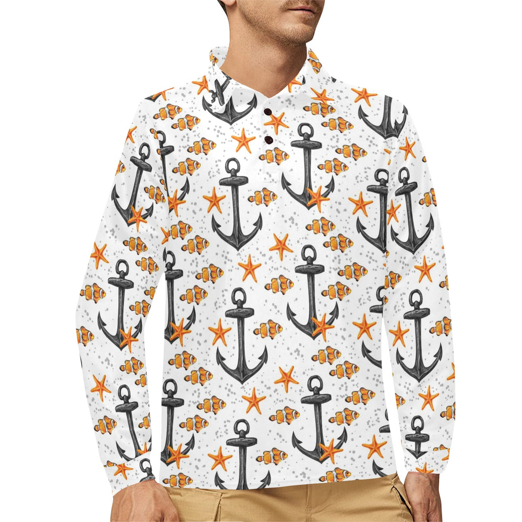 Clown Fish Pattern Print Design 02 Men's Long Sleeve Polo Shirt