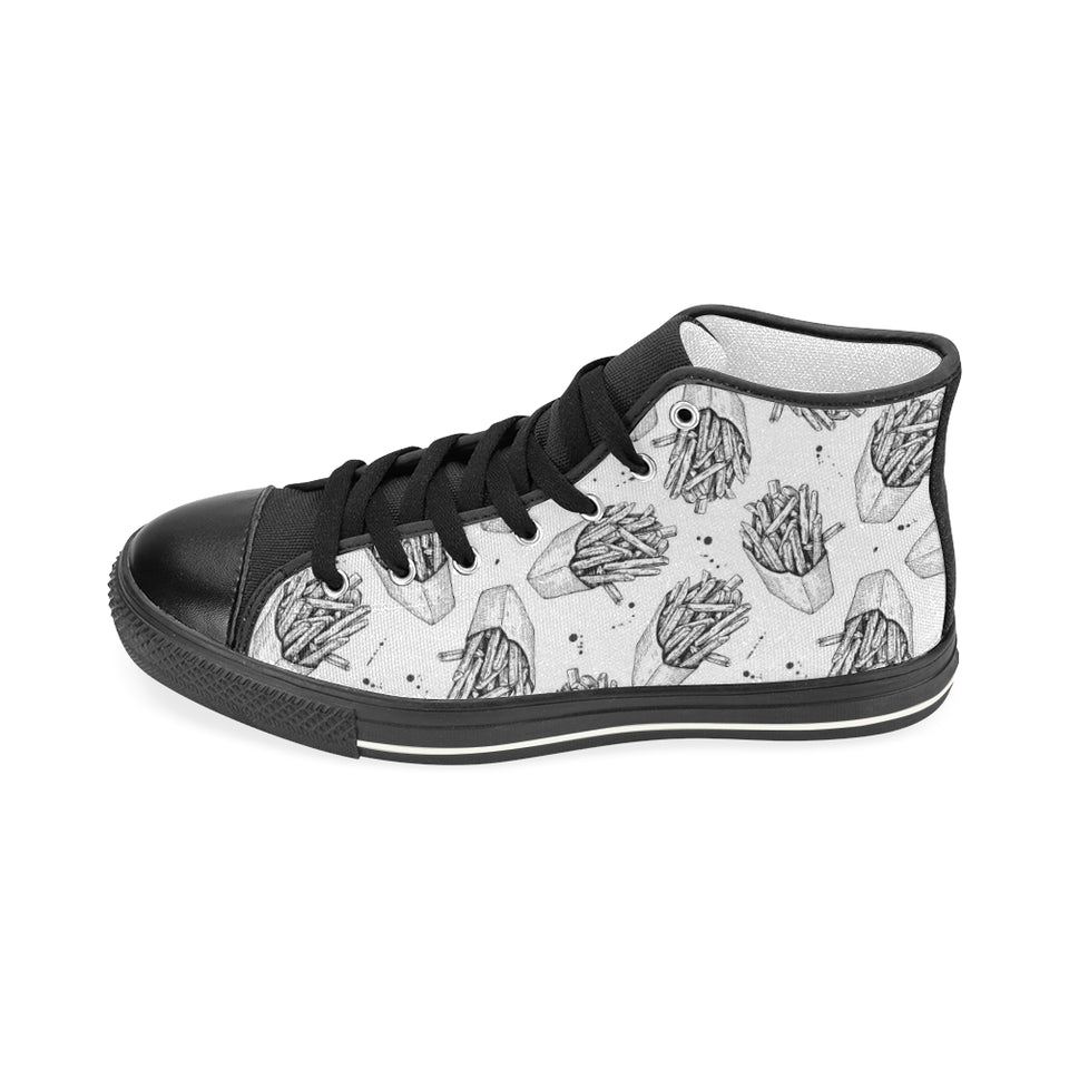 Hand drawn french fries pattern Women's High Top Canvas Shoes Black