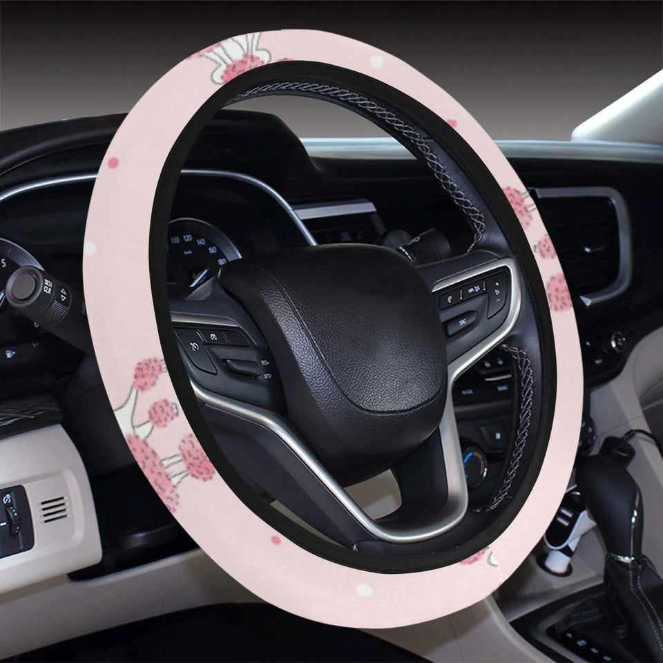 Poodle dog pink color theme Car Steering Wheel Cover