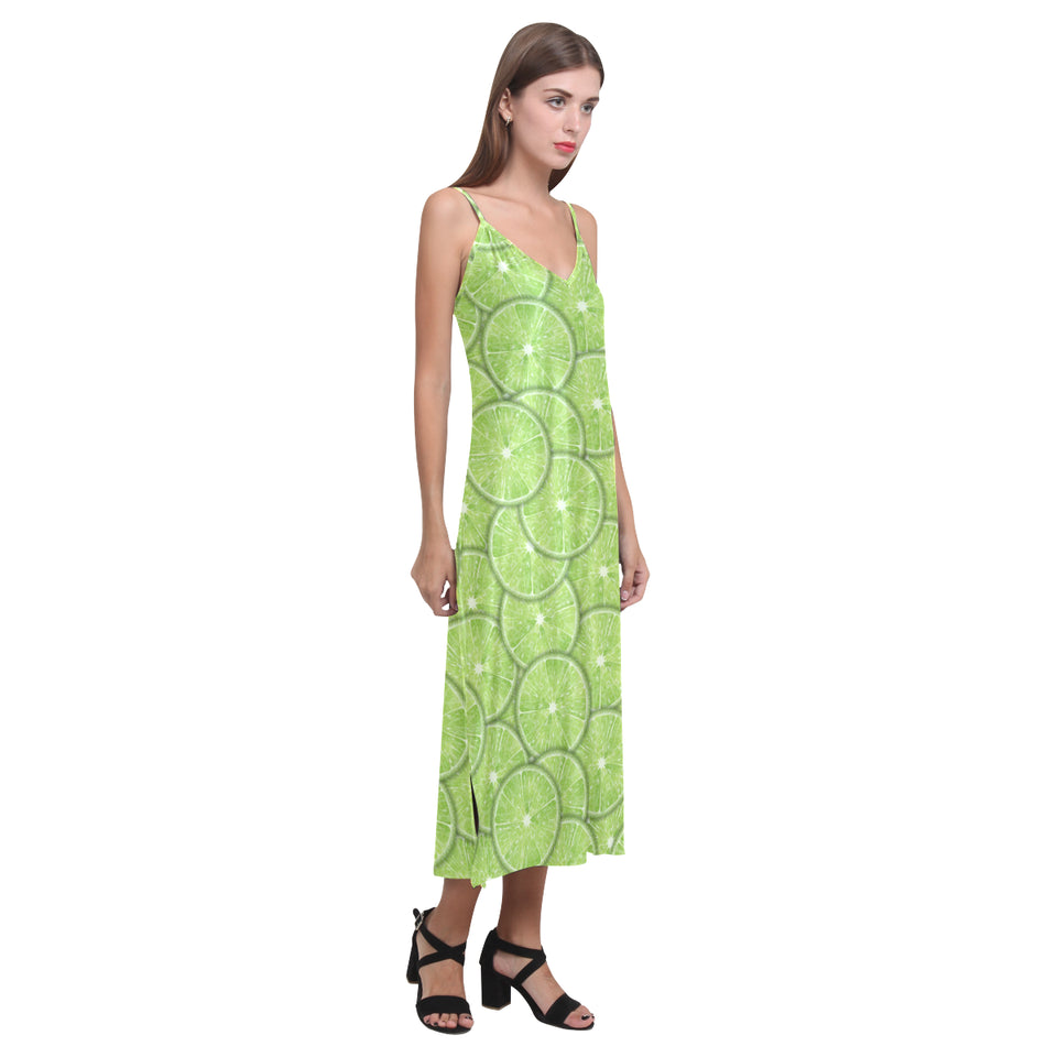 Slices of Lime pattern V-Neck Open Fork Long Dress