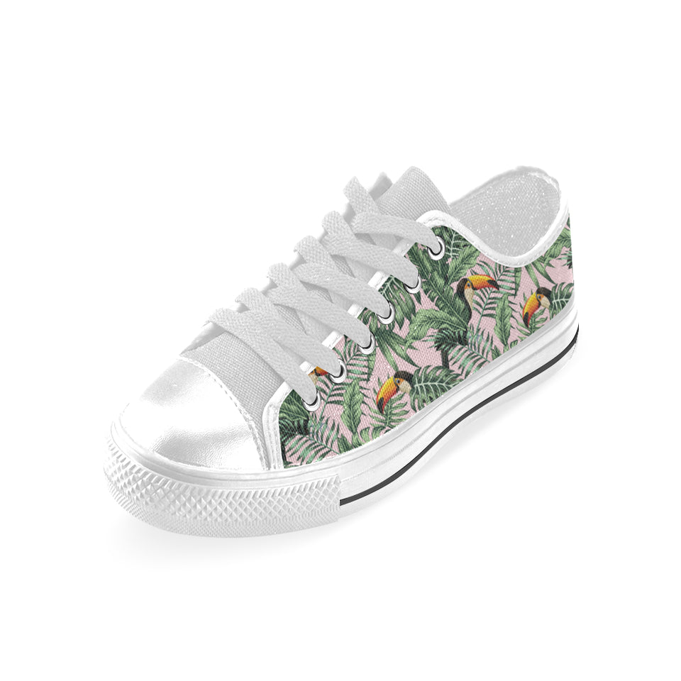 Toucan tropical green jungle palm pattern Men's Low Top Shoes White