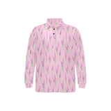 Lavender pattern pink background Men's Long Sleeve Polo Shirt