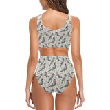 Pigeon Pattern Print Design 04 Chest Bowknot High Waisted Bikini Swimsuit
