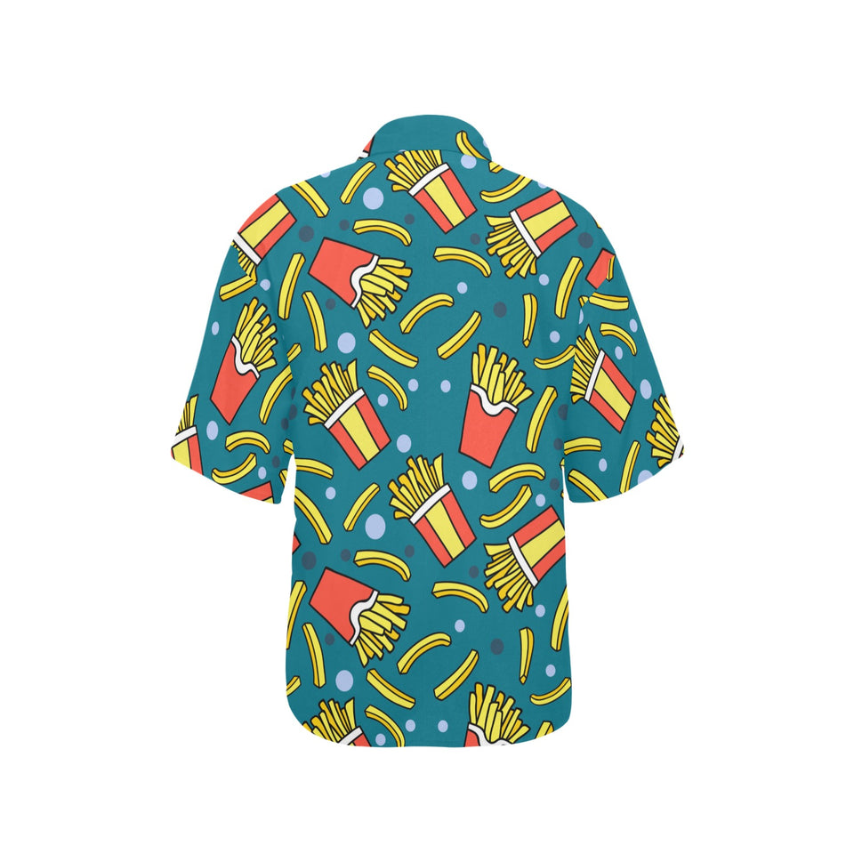 French fries red paper box pattern Women's All Over Print Hawaiian Shirt