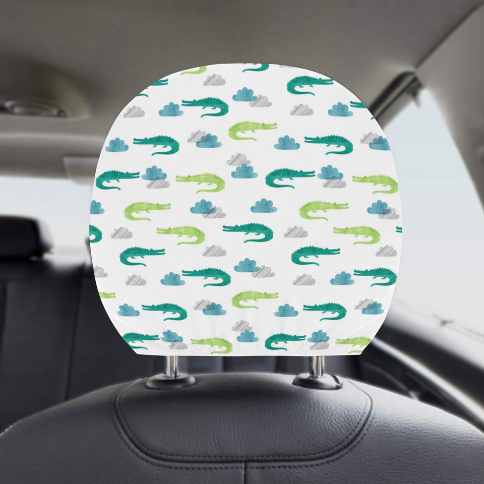 watercolor crocodile pattern Car Headrest Cover