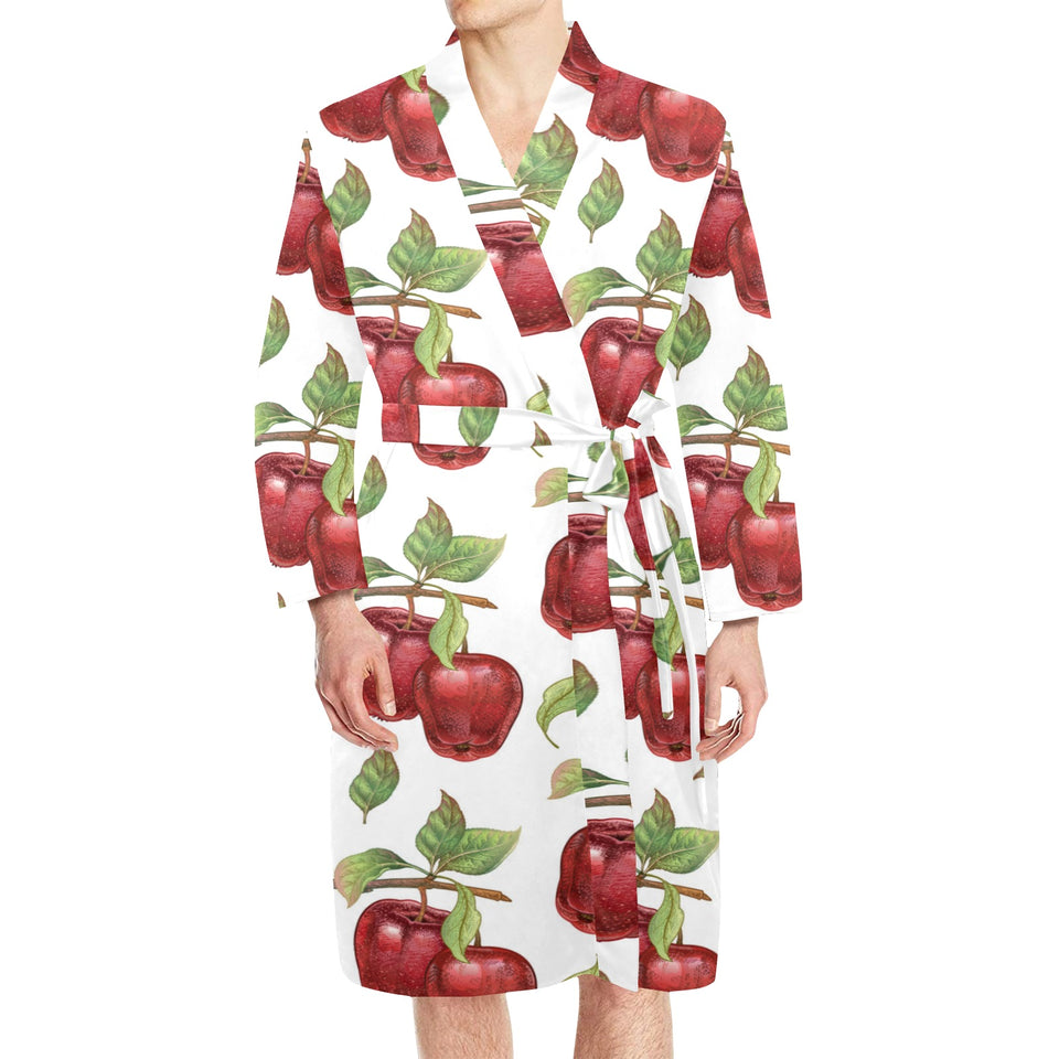 Red apples pattern Men's Long Sleeve Belted Night Robe