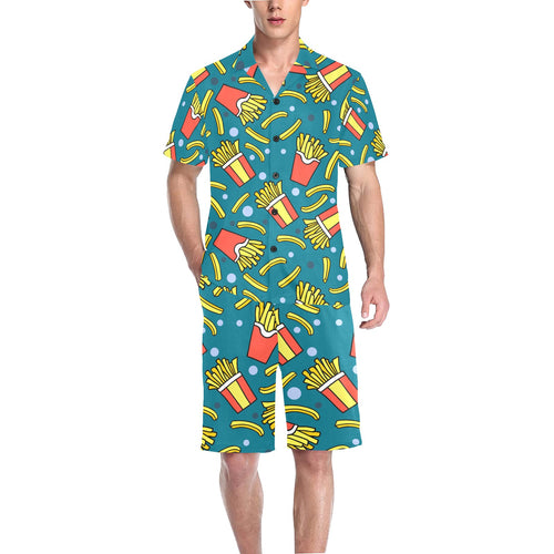 French fries red paper box pattern Men's V-Neck Short Pajama Set