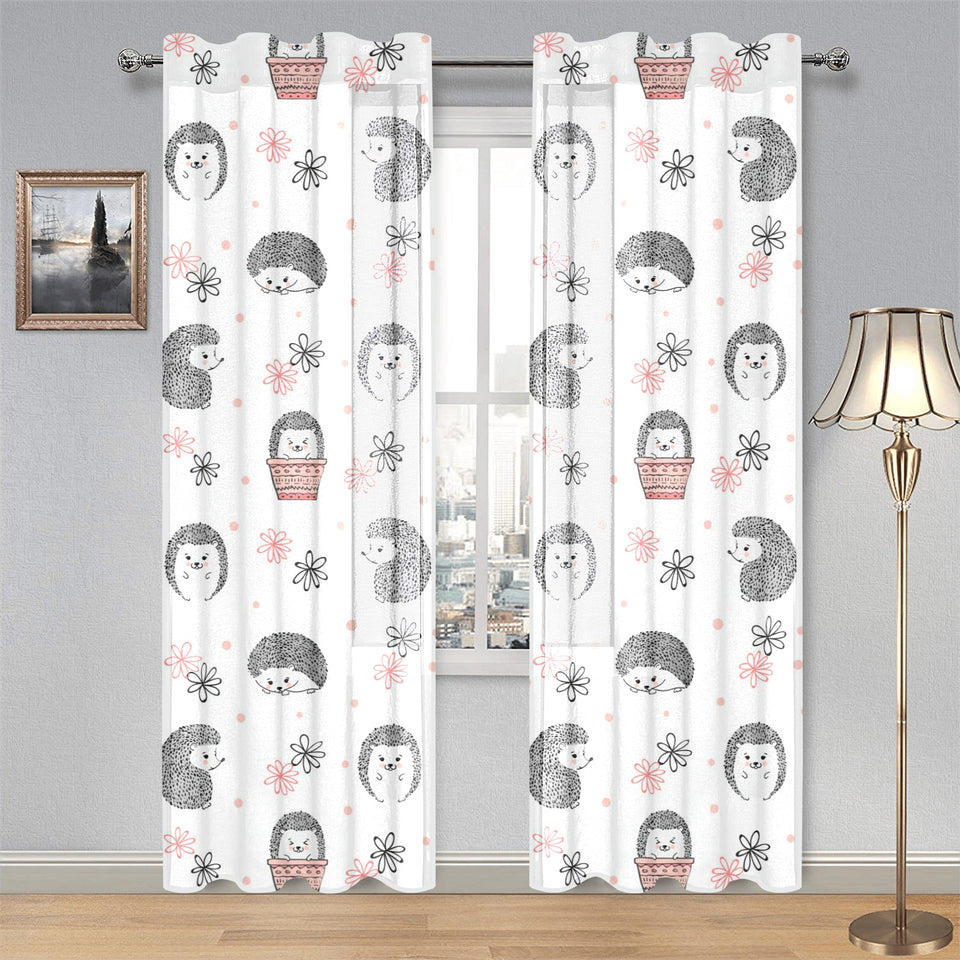 Hedgehog Pattern Print Design 02 Gauze Curtain