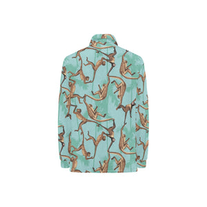 Monkey Palm tree background Women's Long Sleeve Polo Shirt
