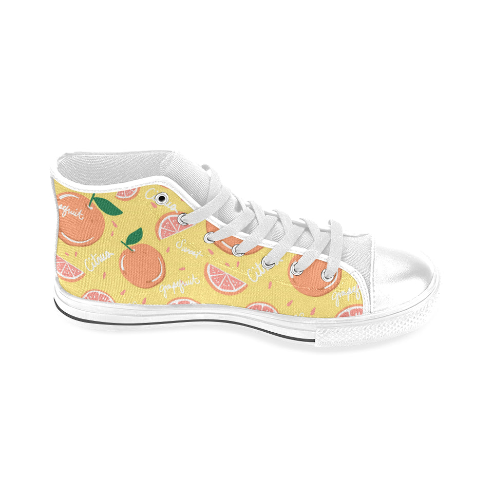 Grapefruit yellow background Men's High Top Canvas Shoes White