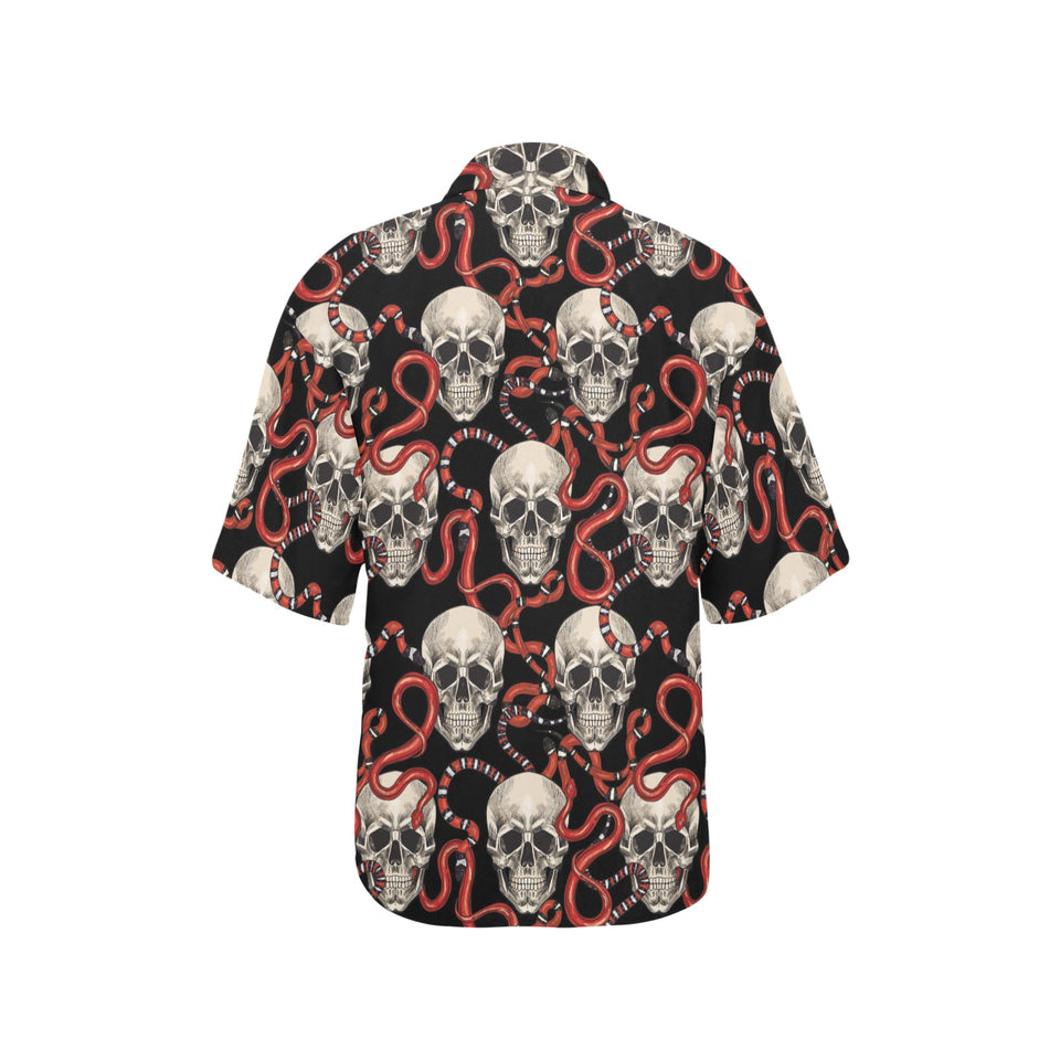 Red snake skull pattern Women's All Over Print Hawaiian Shirt