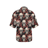 Red snake skull pattern Women's All Over Print Hawaiian Shirt