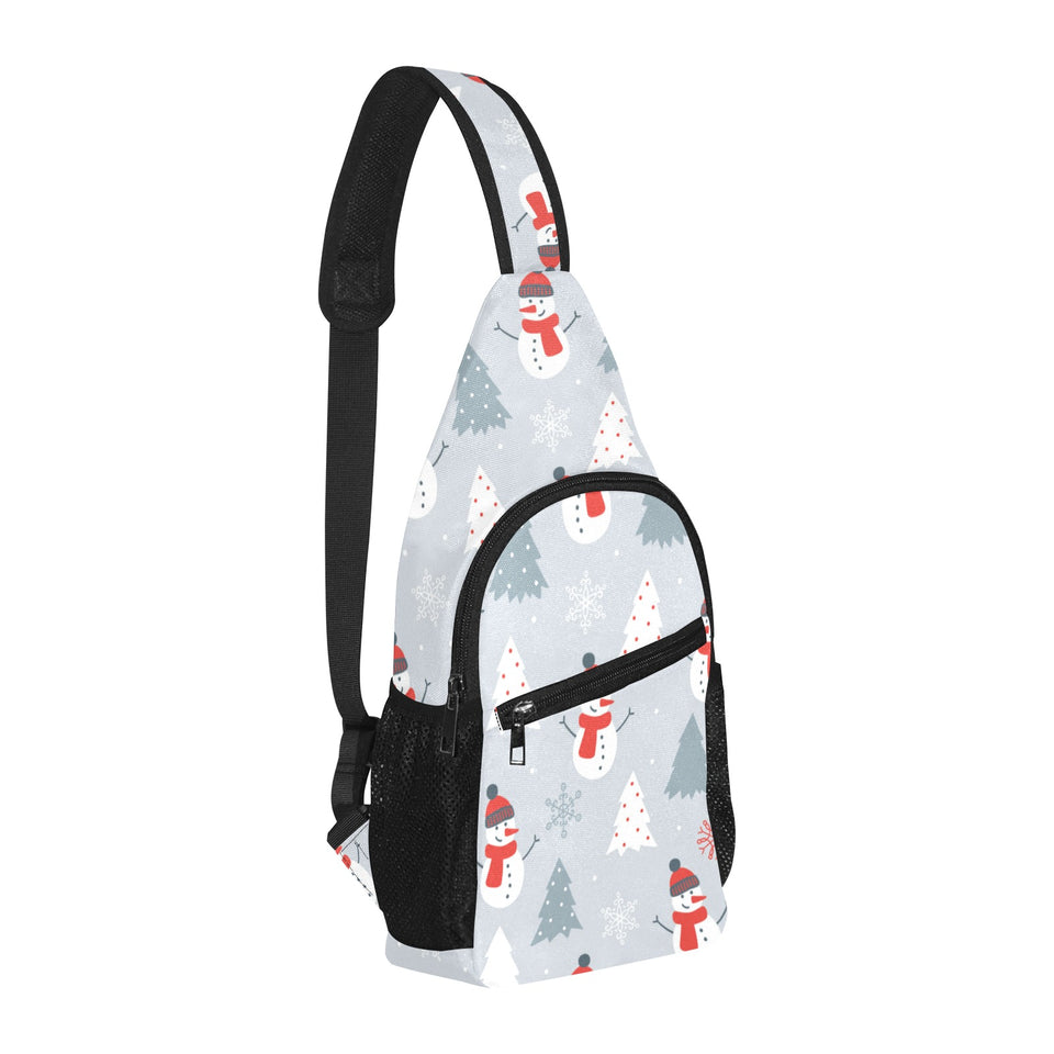 Snowman christmas tree snow gray background All Over Print Chest Bag