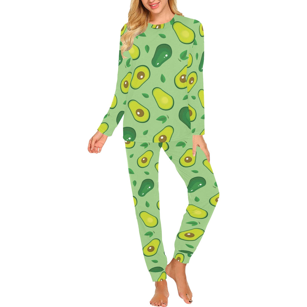 Avocado pattern green background Women's All Over Print Pajama Set