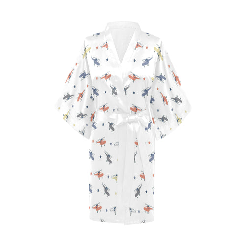 Cute helicopter star pattern Women's Short Kimono Robe