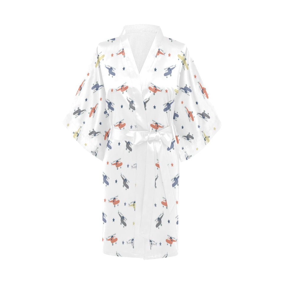 Cute helicopter star pattern Women's Short Kimono Robe