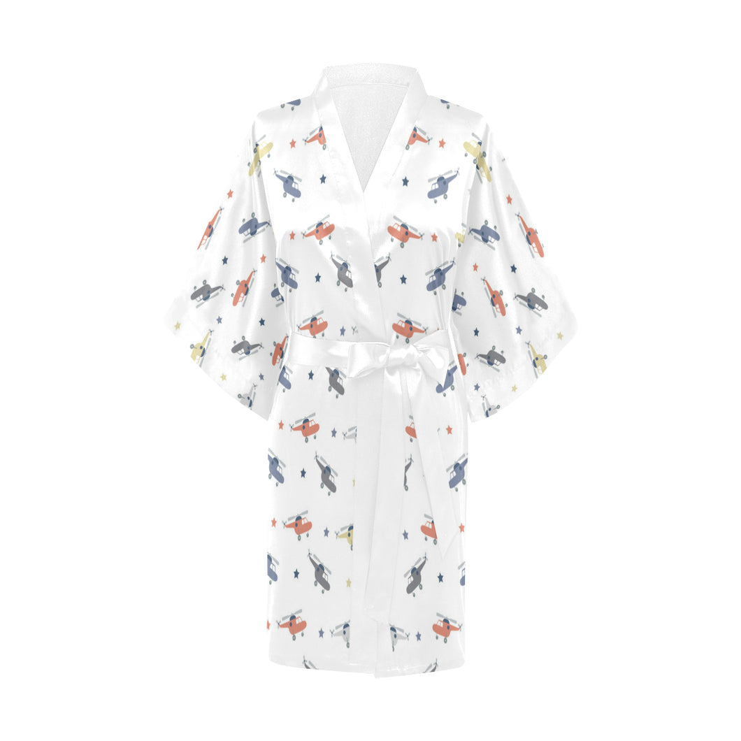 Cute helicopter star pattern Women's Short Kimono Robe