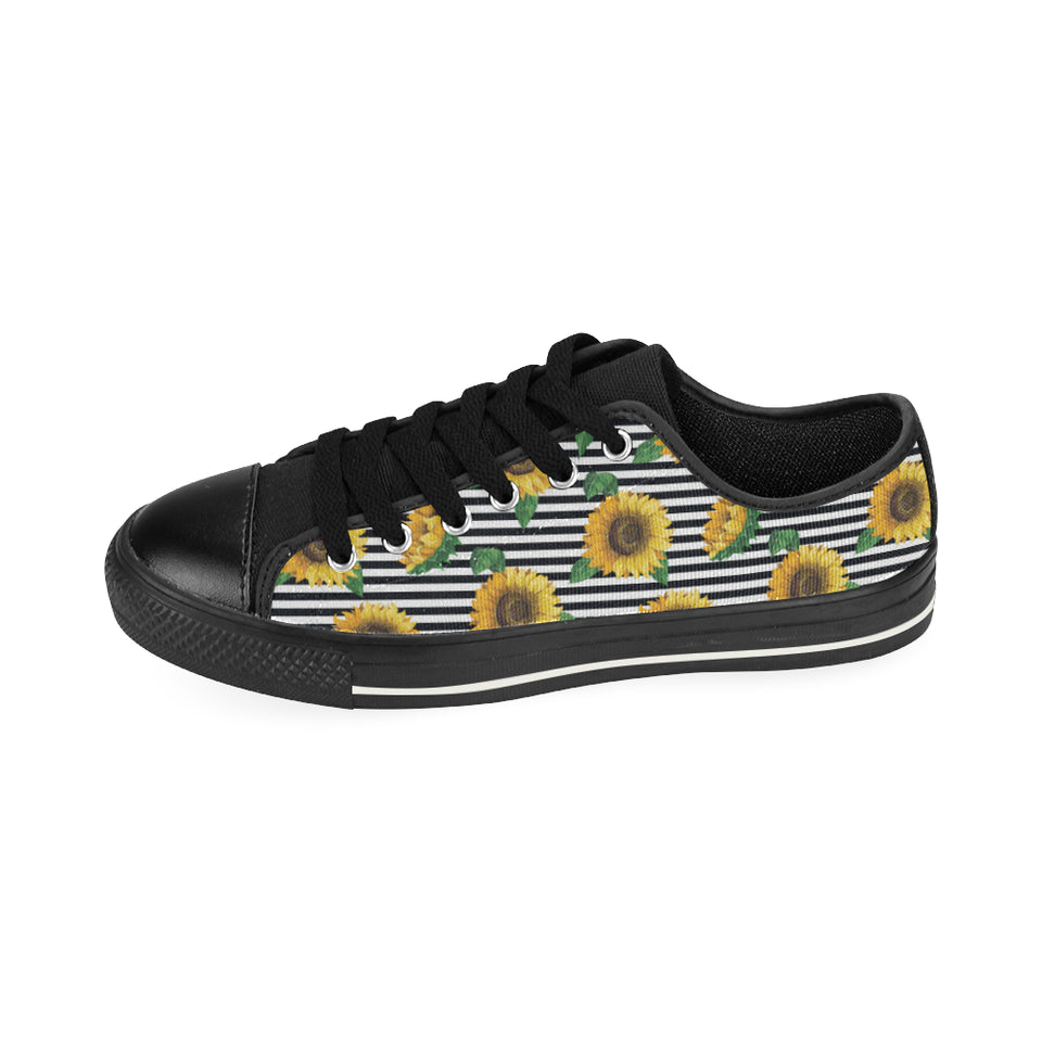 sunflowers ribbon background Men's Low Top Canvas Shoes Black