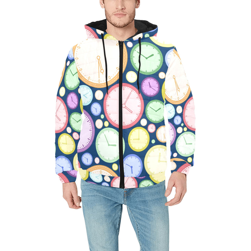 Colorful clock background Men's Padded Hooded Jacket