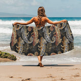 Chameleon lizard tropical leaves palm tree Beach Towel