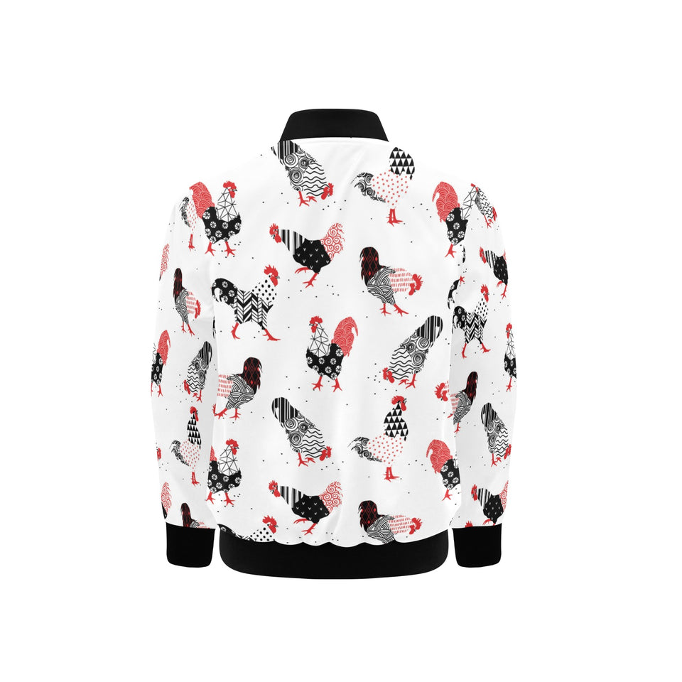 Cool rooster chicken cock floral ornament backgrou Kids' Boys' Girls' Bomber Jacket