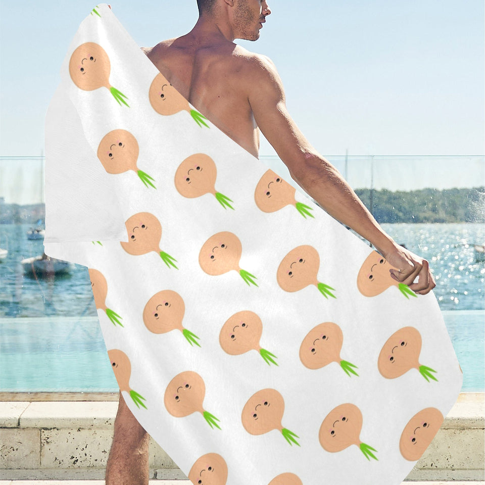 cute onions smiling faces Beach Towel