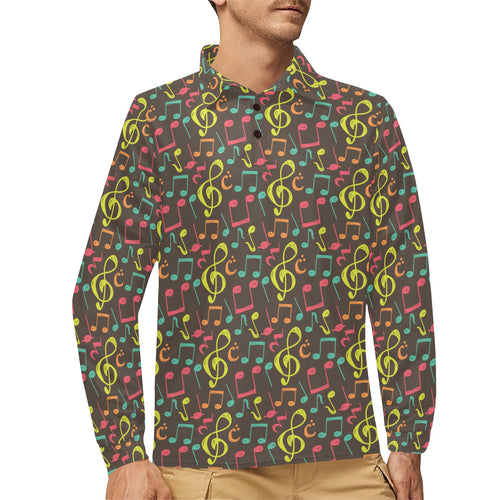 Music Notes Pattern Print Design 05 Men's Long Sleeve Polo Shirt