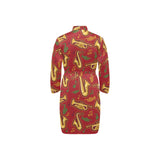Saxophone cornet pattern red background Men's Long Sleeve Belted Night Robe