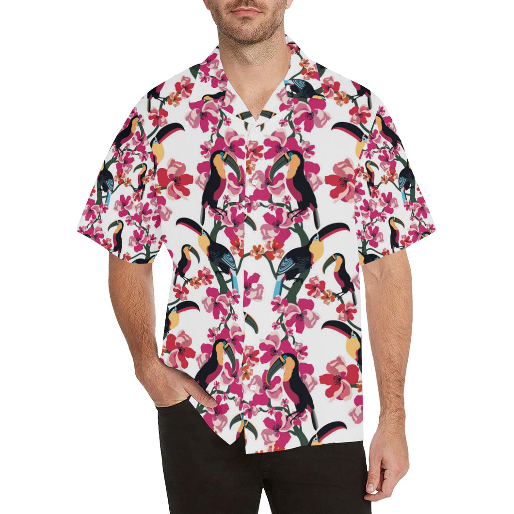 Toucan flower design pattern Men's All Over Print Hawaiian Shirt