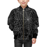 Spider web pattern Black background white cobweb Kids' Boys' Girls' Bomber Jacket