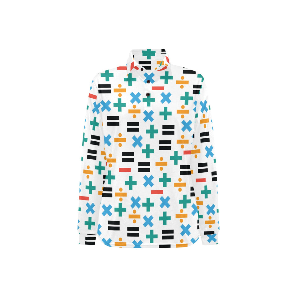 Math Pattern Print Design 05 Women's Long Sleeve Polo Shirt