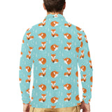 Fox pattern blue b ackground Men's Long Sleeve Polo Shirt