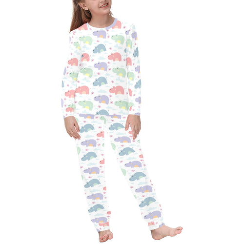 Hippopotamus Pattern Print Design 03 Kids' Boys' Girls' All Over Print Pajama Set