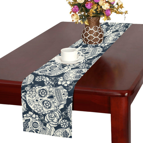 Sugar skull black white pattern Table Runner