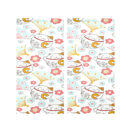 Maneki neko cat fan sakura Gauze Curtain