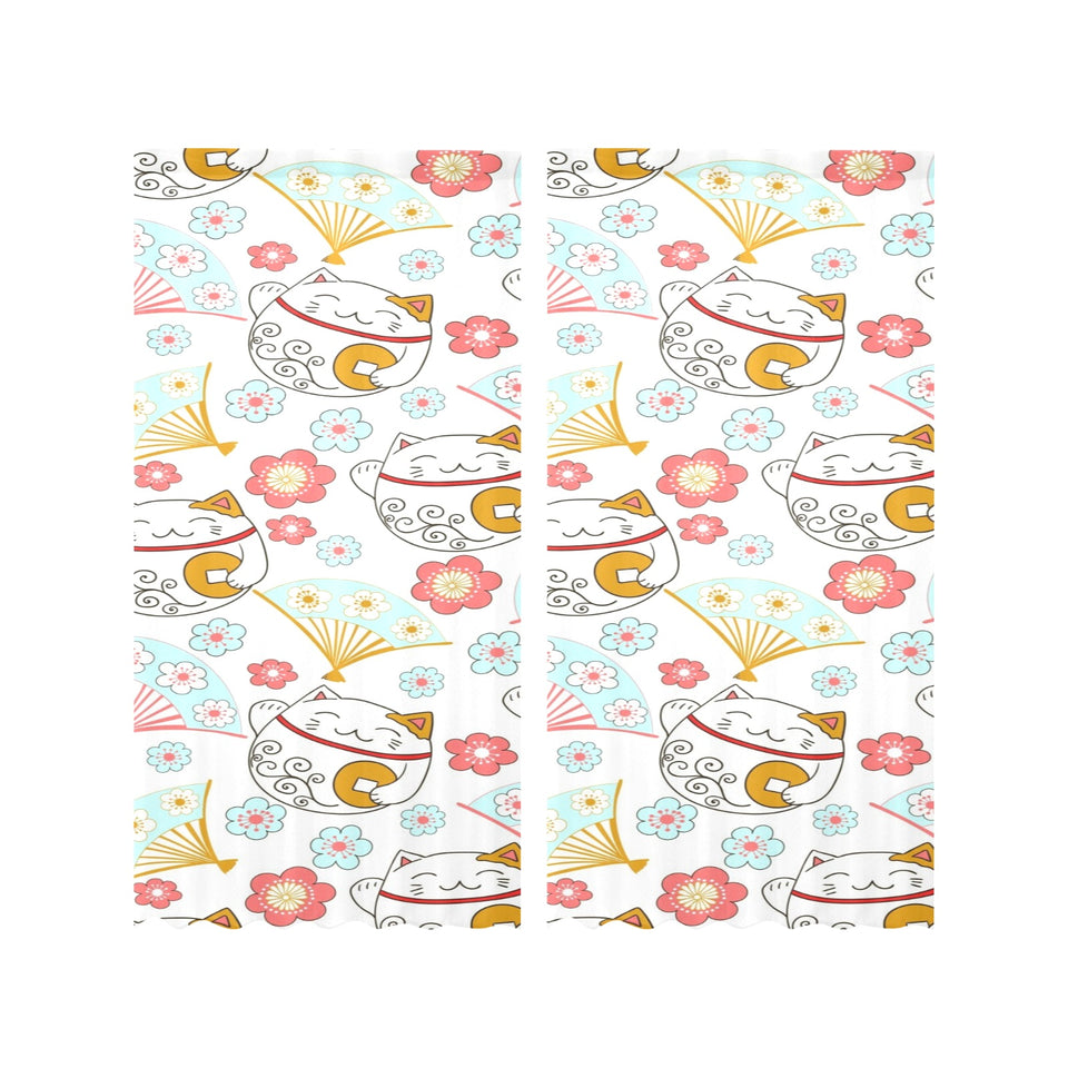 Maneki neko cat fan sakura Gauze Curtain