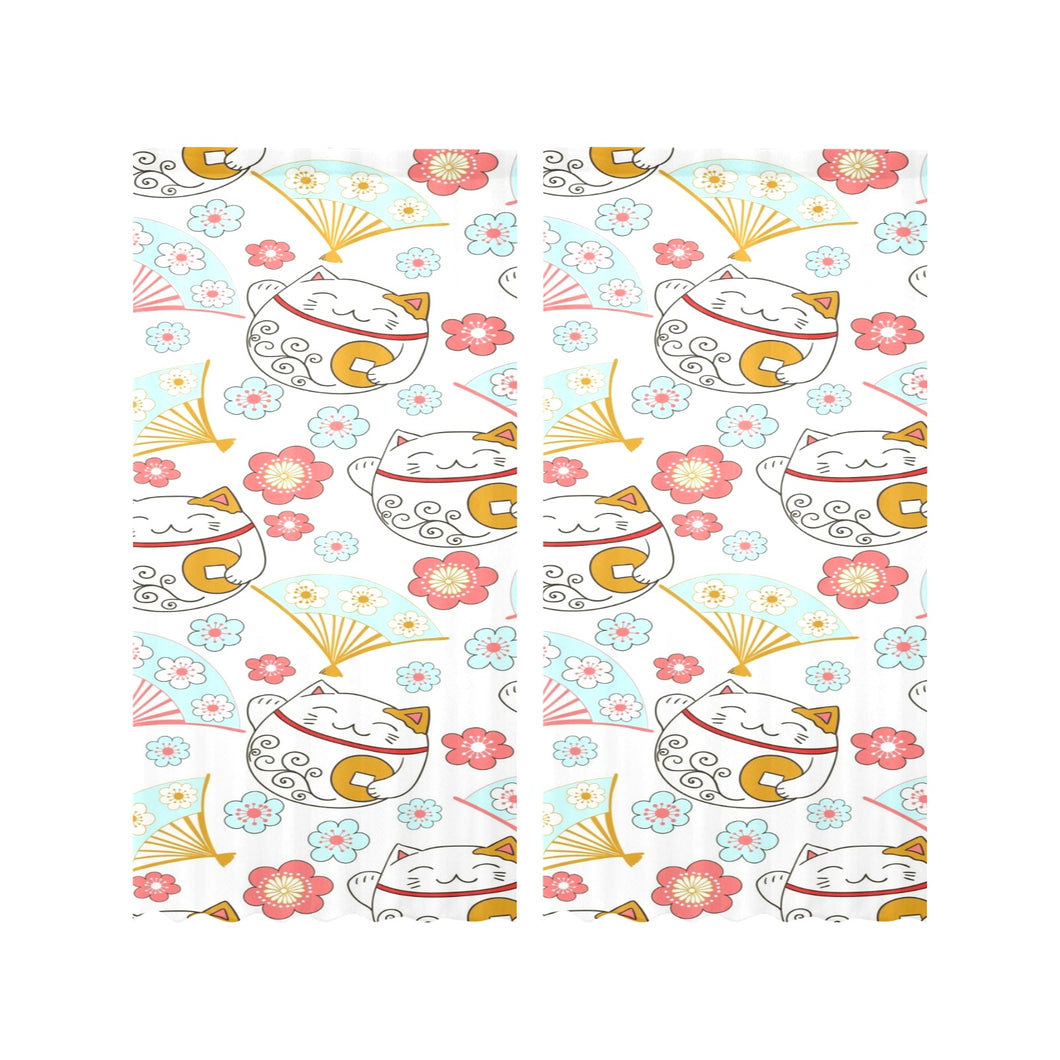 Maneki neko cat fan sakura Gauze Curtain
