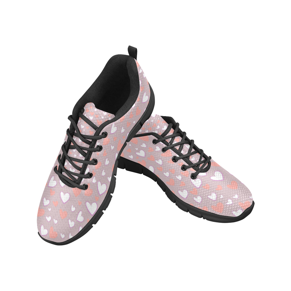 coral white heart pattern Women's Sneaker Shoes