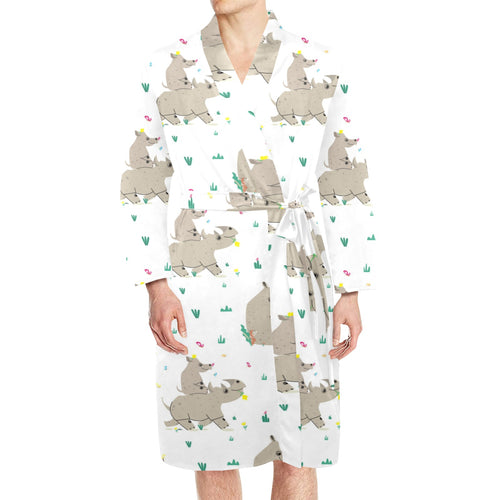 Cute Rhino pattern background Men's Long Sleeve Belted Night Robe