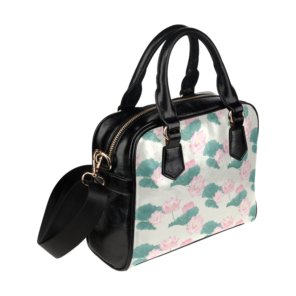 Pink lotus waterlily leaves pattern Shoulder Handbag