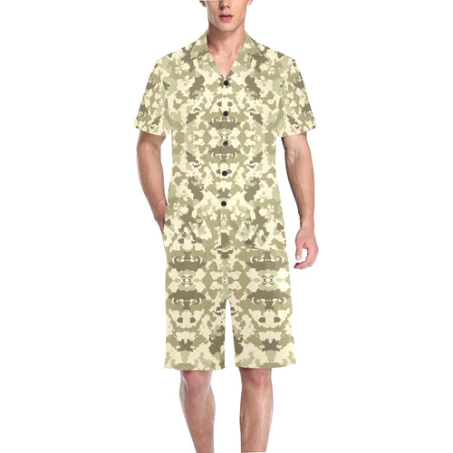 Light Green camouflage pattern Men's V-Neck Short Pajama Set