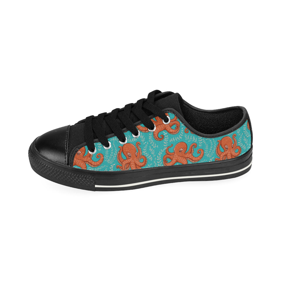 Octopus turquoise background Men's Low Top Canvas Shoes Black