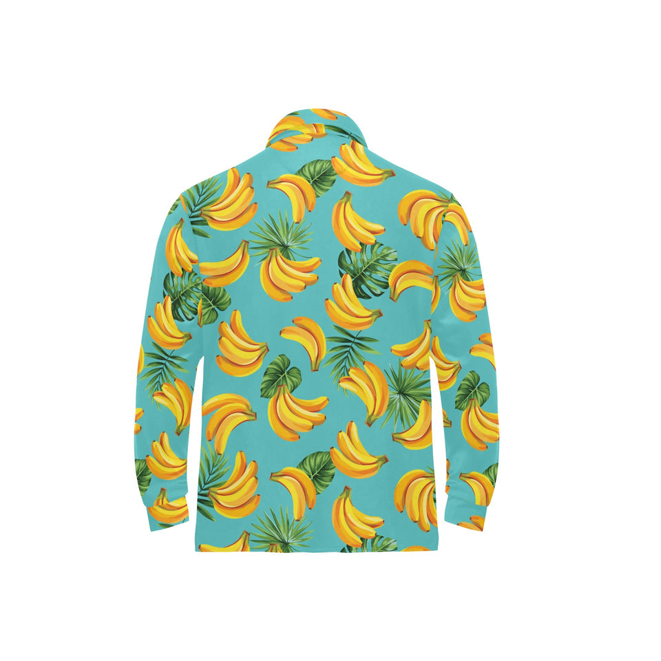 Banana Palm Leaves pattern background Men's Long Sleeve Polo Shirt