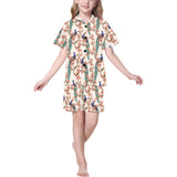Peacock tropical flower pattern Kids' Boys' Girls' V-Neck Short Pajama Set