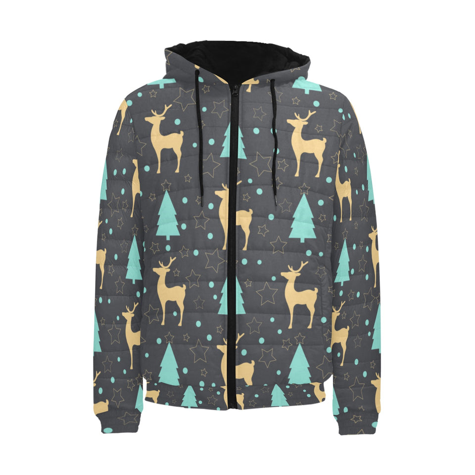 Deers star tree pattern Men's Padded Hooded Jacket